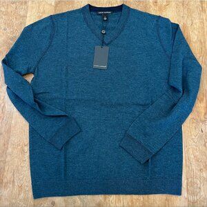 "Autumn Cashmere" Malachite / Peaco V-Neck Cashmere Sweater Size M